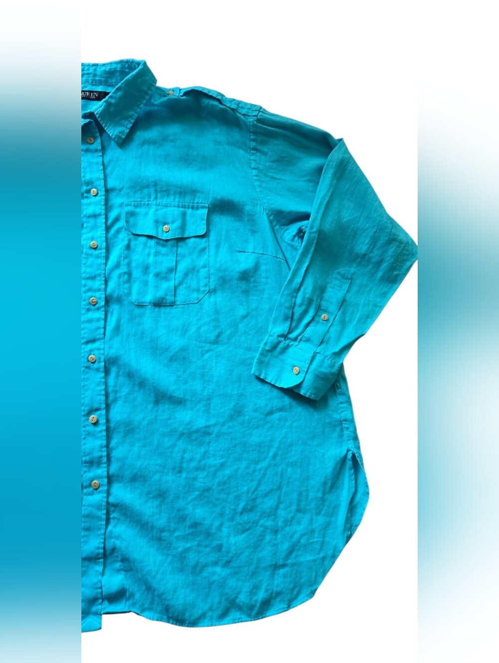 LRL Ralph Lauren Shirt Womens 2XL XXL Blue Linen Long Sleeve Button Up Collared - Picture 6 of 11